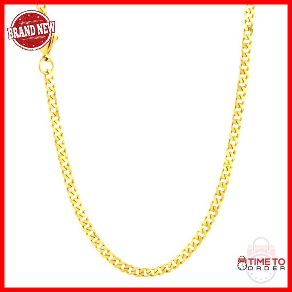 14K Solid Gold Cuban Link Chain Necklace 24 Inch Lobster Clasp